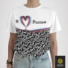 Футболка Россия - Я люблю Россию (цветочный узор ч/б) (женская)