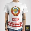 Футболка СССР - Герб (фон белый, ромбы) (мужская)