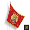 Знамя с ликом Николая Чудотворца (фон красный, с надписью) 90х135 см